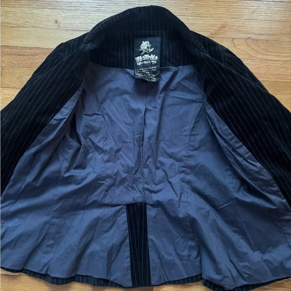 Nick & Mo Vintage Black Pinstripe Blazer Velvet size Small - Picture 5 of 7